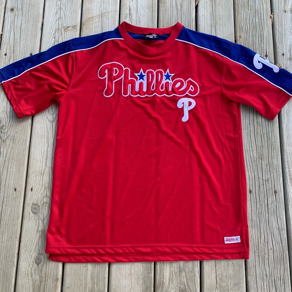 Stitches Athletic Gear Men's Red Phillies Jersey Shirt Size XL RN#77386